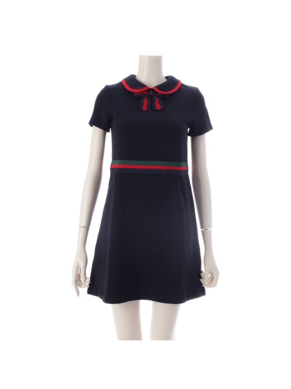 Gucci Polyester Sherry Line Bow Tie Dress Navy 12